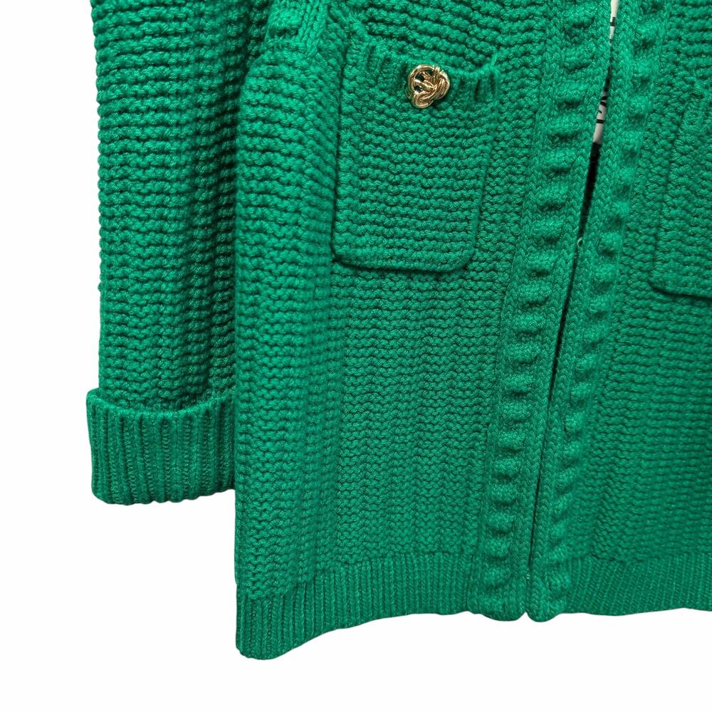 NWT L'Agence Delilah Crop Textured Cardigan Kelly Green Gold Knot Size Small - Picture 3 of 8